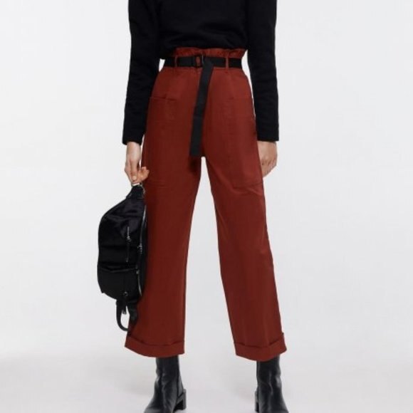 Zara High-Waisted Paperbag Wide Leg Pants (NWT) - Picture 2 of 6
